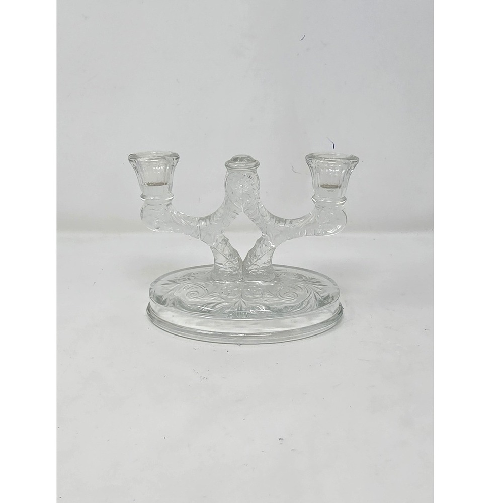 Vtg 1940s mckee rock‎ crystal pattern double candle holder candelabra etched